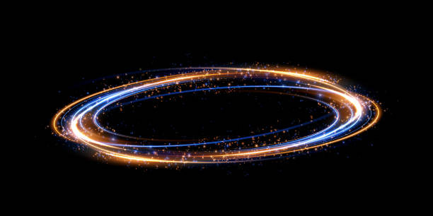 istock Abstract light lines of high speed traffic, blue golden colors. Light everyday glowing effect. semicircular wave, light trail curve swirl, optical fiber incandescent design. 1487575642