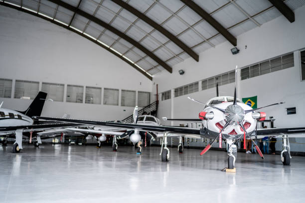 istock Private airplanes in the airport hangar 1487578778