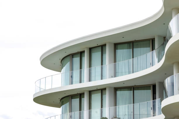 istock Closeup new, modern apartment building, background with copy space 1487585934