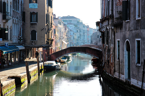 Picturesque venetian canal on a hazy day