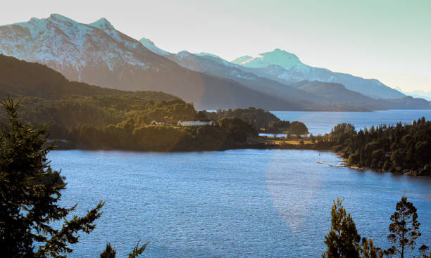 Nahuel Huapi, Argentine lake Nahuel Huapi, Argentine lake of glacial origin with 550 km² in San Carlos de Bariloche nahuel huapi national park stock pictures, royalty-free photos & images