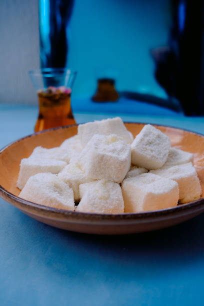 istock Traditional Afyon kaymak Lokum with cream. Turkish delight. 1487590227