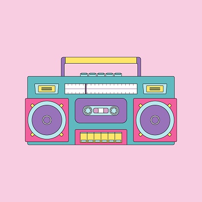 Retro audio cassette. Old record audio recorder tape. Vintage style audio storage icon. Vector illustration. Retro radio graphic illustration