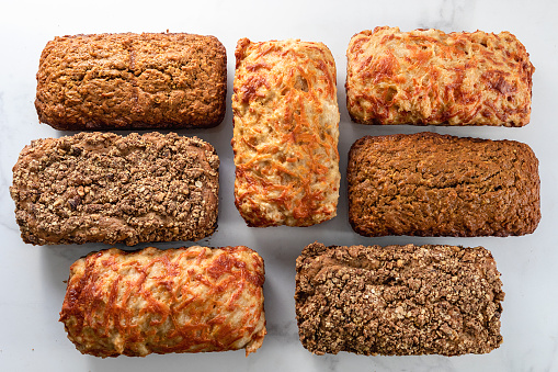 great collage of multi grain homemade bread in a white background