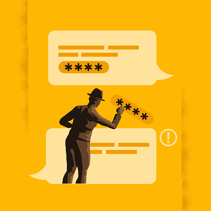 A messaging conversation leading to personal details being revealed. Identity theft and personal data being stolen social engineering chat vector illustration.
