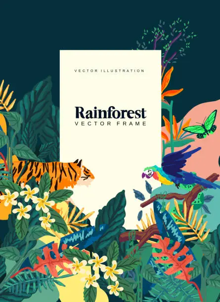 Vector illustration of Wild Rainforest Decorative Frame Layout Design