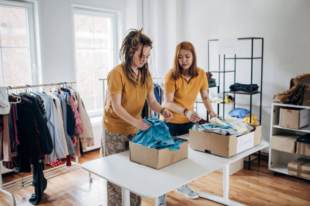 istock Female volunteers in donation center 1487598807