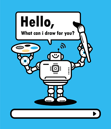 istock Artificial intelligence robot holding paintbrush and palette 1487603814