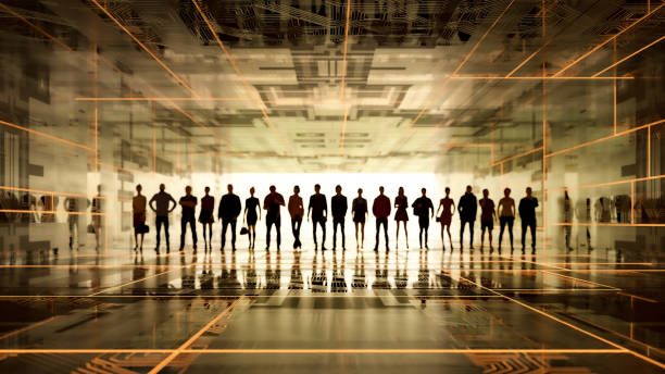 istock Defocused group of people in VR environment 1487606916