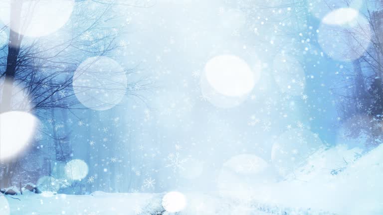 4K Video Christmas Winter Snow Fall Background - Merry Christmas and Christmas Tree Winter Snow Fall Background