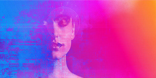 女性と人工知能 - beautiful pink blue lifestyles ストックフォトと画像