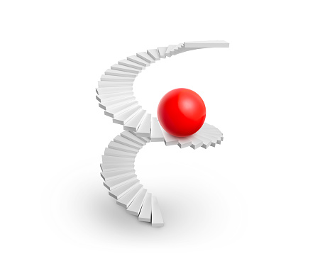 spiral staircase and red sphere on white background