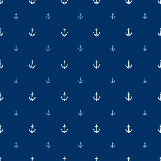 Vector illustration of Anchor seamless pattern on navy blue background vector illustration.