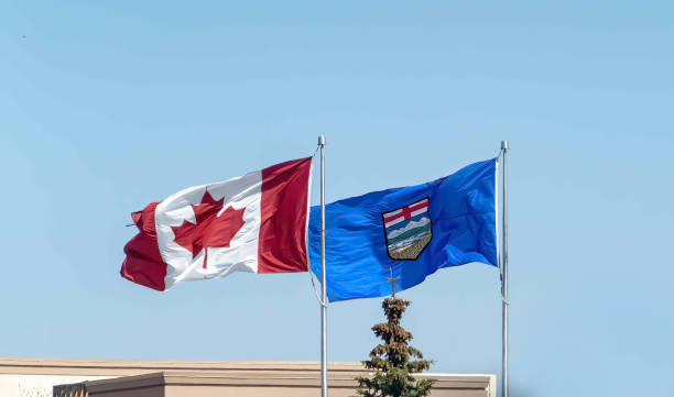 istock A waving Canada and Alberta flag on a windy day. 1487630574