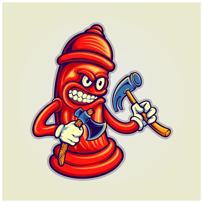 Angry hydrant pillar fire protection cartoon illustration vector for your work logo, merchandise t-shirt, stickers and label designs, poster, greeting cards advertising business company or brands