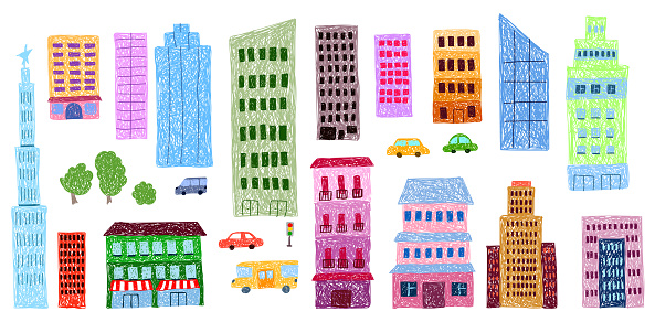 Children's drawing. Colorful building set.