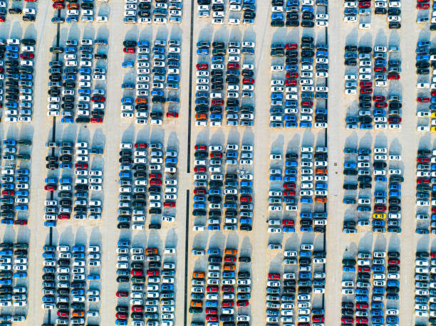 istock Aerial view new car park waiting for logistics 1487637376