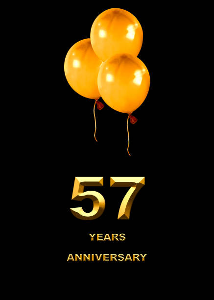 3d-иллюстрация, 57-летие. золотые цифры на праздничном фоне. плакат или открытка для празднования юбилея, вечеринки - 11334 стоковые фото и изображения