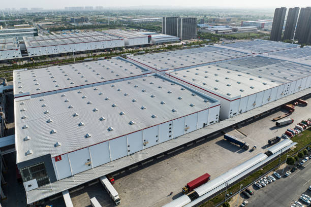 istock Aerial view of warehouse storages 1487638021