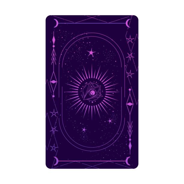 istock Tarot card set with mystic celestial border. Boho esoteric tarot card with moon and frame. Vector illustration. Sacred geometry celestial triangle 1487642298