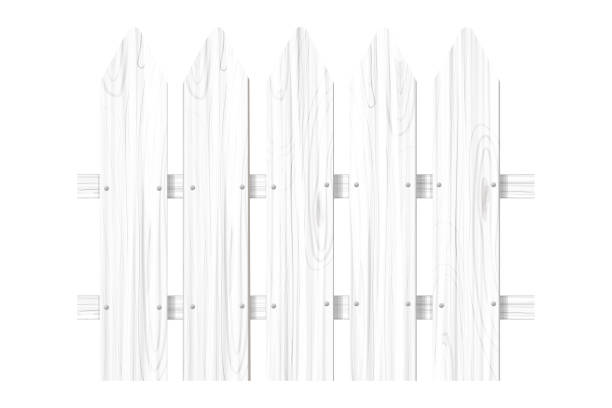 istock White wooden fence with nails, picket, timber textured in cartoon style isolated on white background. . Vector illustration 1487642321