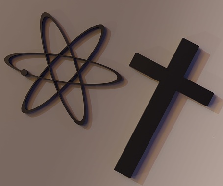 Atheist sign and Christian sign side by side 3d rendering in the white background