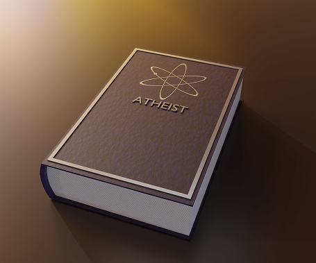 atheist symbol in the cover of a book in the black background 3d rendering