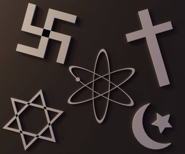 istock Isolated atheist and other religion's symbols 1487643630