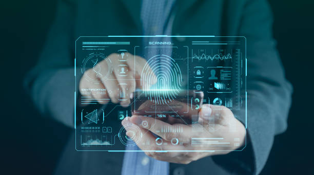 istock Biometric access privacy security. Businessman using smartphone to access scanner fingerprint biometric data by input password security system, privacy data information, Futuristic technology concept. 1487648757