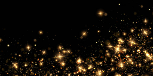 クリスマスの新年のデザインのために透明な背景に輝く光沢のある金色のハイライトがたくさんある光の効果。 - christmas backgrounds glitter star shape点のイラスト素材／クリップアート素材／マンガ素材／アイコン素材