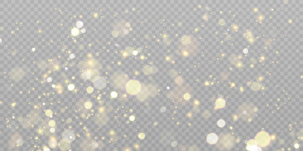 クリスマスの新年のデザインのために透明な背景に輝く光沢のある金色のハイライトがたくさんある光の効果。 - christmas backgrounds glitter star shape点のイラスト素材／クリップアート素材／マンガ素材／アイコン素材