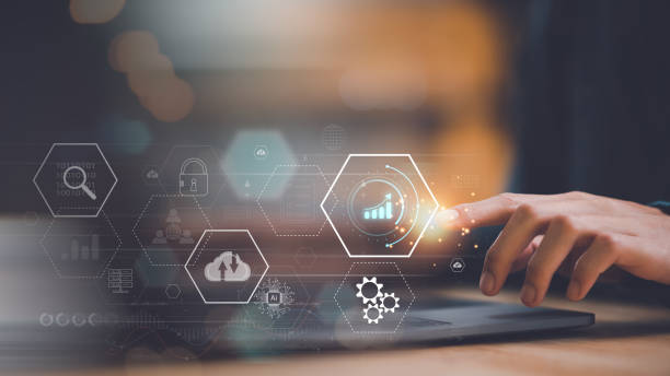 istock Businessman reading graph report and business statistics charts ,information technology management system ,Business analytics connected to large databases ,business growth graph ,Statistics and Data 1487653137