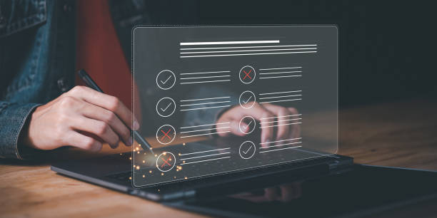 istock operator makes mark on the survey topic ,checkbox to conduct opinion and quality surveys or satisfaction , quality inspection ,checklist ideas ,answering questionnaires ,Online Assessment 1487653169