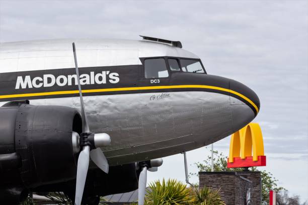 McDonald's DC3 Plane restaurant, Taupo, New Zealand. stock photo