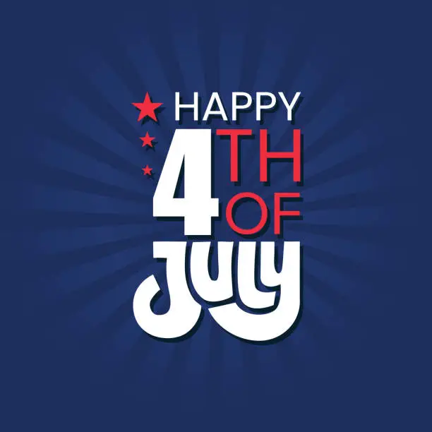 Vector illustration of Happy 4th of July lettering vector illustration. 4th of July logo on a blue background to celebrate USA independence day worldwide.
