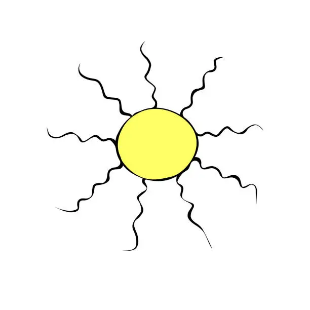 Vector illustration of Vector outline Sun, star, planet, space object in doodle flar style. Simple color design element, clip art, icon on theme of nature, weather, space.