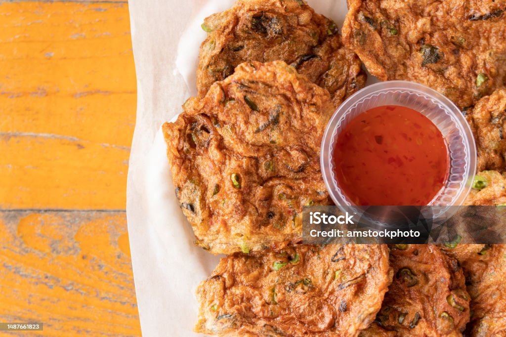 Deep Fried Fish Cakes With Dipping Sauce Thai Food Stock Photo