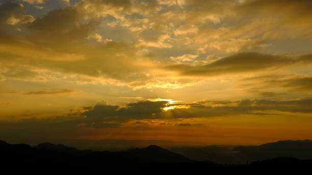 istock Fantastic mountains glowing by sunlight bean effect at evening 1487662724