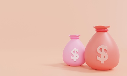 Money bag isolated on pink background. Money saving concept.Symbol of goals in savings.investing and business.money management.Saving and Money bags icon. Dollar.3D render