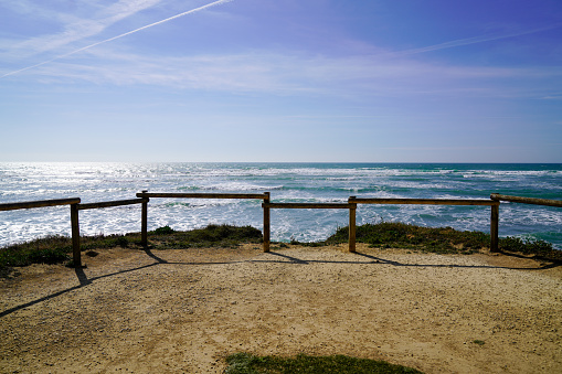 sea fence beach on bright summer day view panoramic in isle oleron island ocean atlantic coast