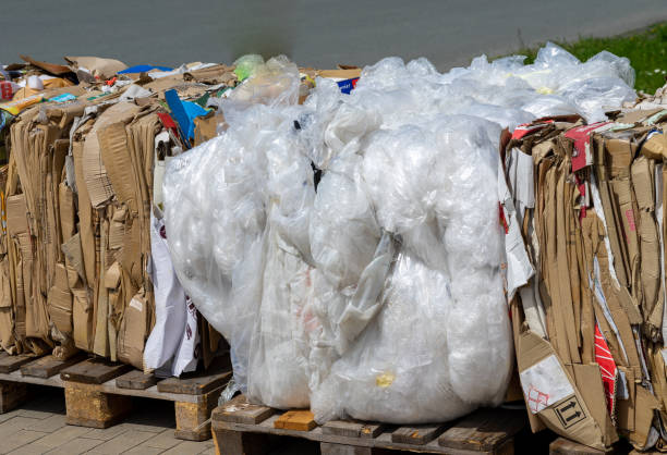 istock plastic wrap Waste paper and cardboard recycling center 1487668658