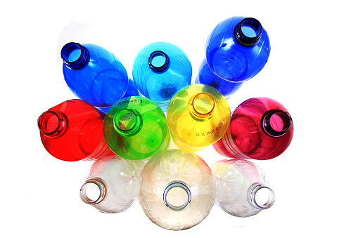 empty color pet plastic bottles isolated on the white background