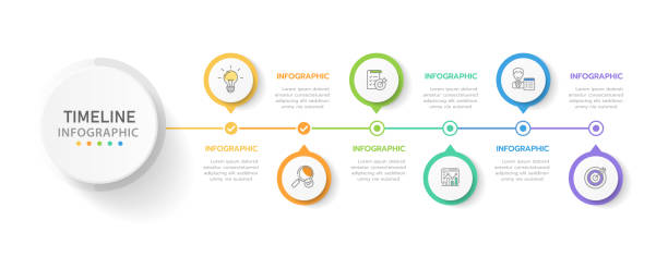 infografik 6 schritte moderne zeitleiste diagramm roadmap mit kreis themendiagramm, vektor infografik. - 6 12 months illustrations stock-grafiken, -clipart, -cartoons und -symbole