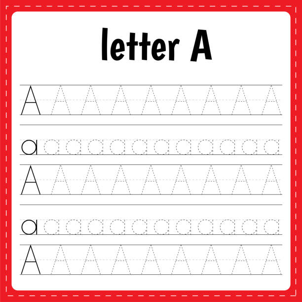 Writing letters. Tracing page. Practice sheet. Worksheet for kids. Learn alphabet. Letter A Writing letters. Tracing page. Practice sheet. Worksheet for kids. Learn alphabet. Letter A lettera a stock illustrations