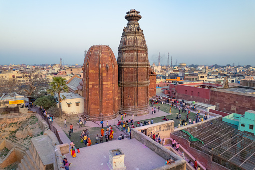 Aerial view of Shri Radha Madan Mohan Ji Temple located in Vrindavan, Uttar Pradesh, India
