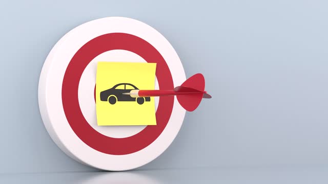 The red arrow is aiming at the car icon and hitting the target
