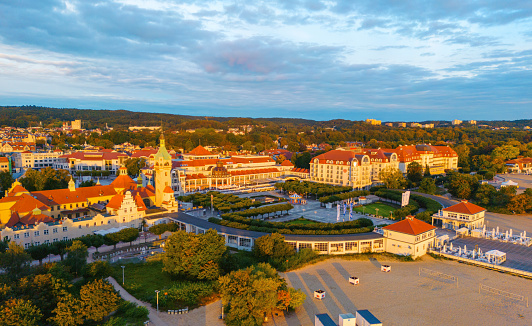 Aerial view of Sopot city during sunrise, Poland
