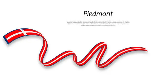 Vector illustration of Waving ribbon or stripe with flag of Piedmont