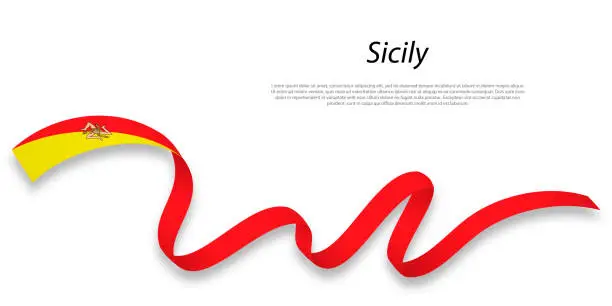 Vector illustration of Waving ribbon or stripe with flag of Sicily