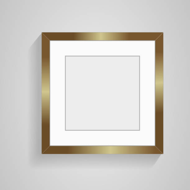 istock Golden picture frame wall art of photo frame, premium rectangles frame of picture on white wall decorection design vector illustration 1487675876